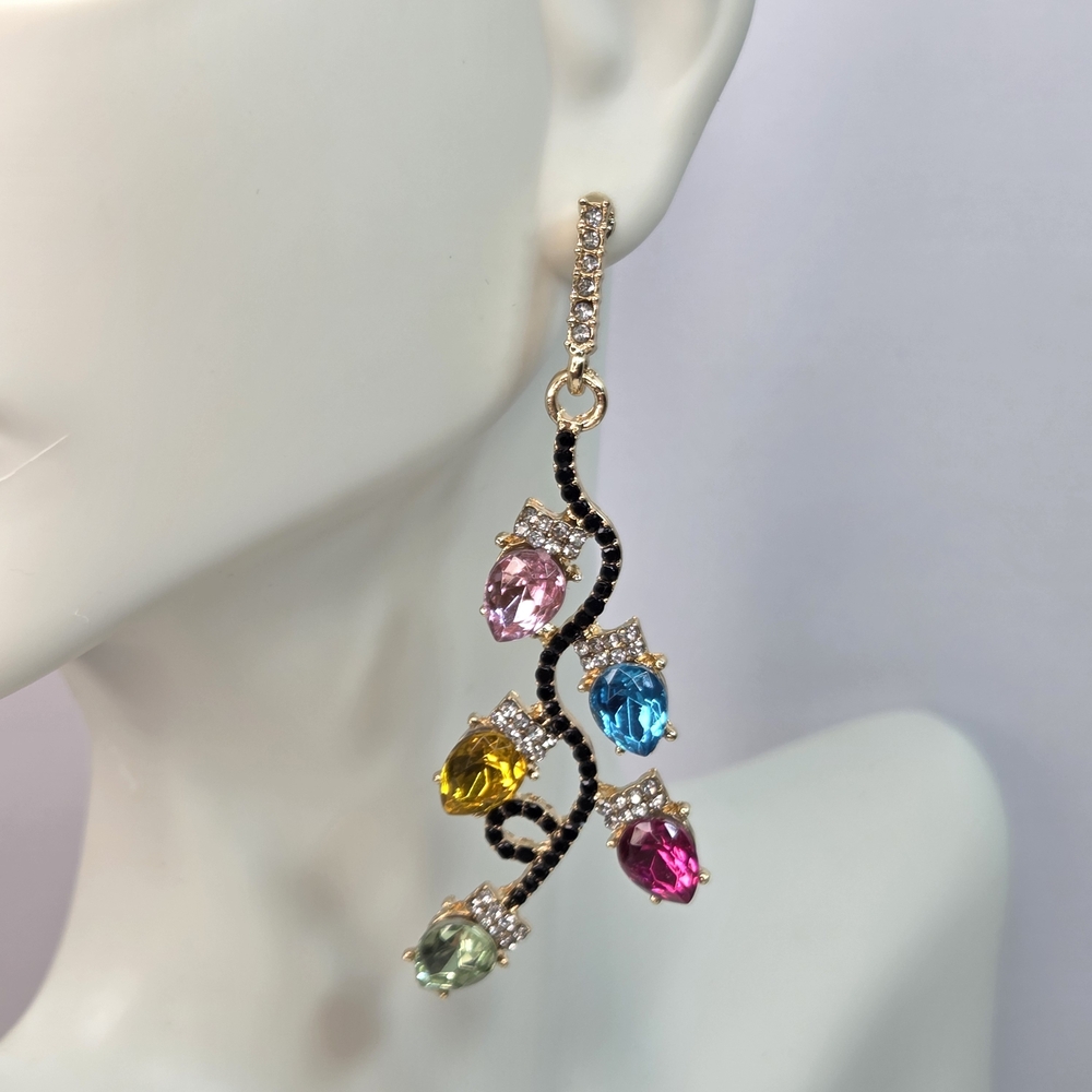 Blingy Colorful Holiday Lights Seasonal Pierced Earrings Festive Rhinestones